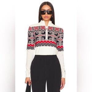 Perfect Moment Nordic Half Zip Sweater in Snow White Merino Wool Medium